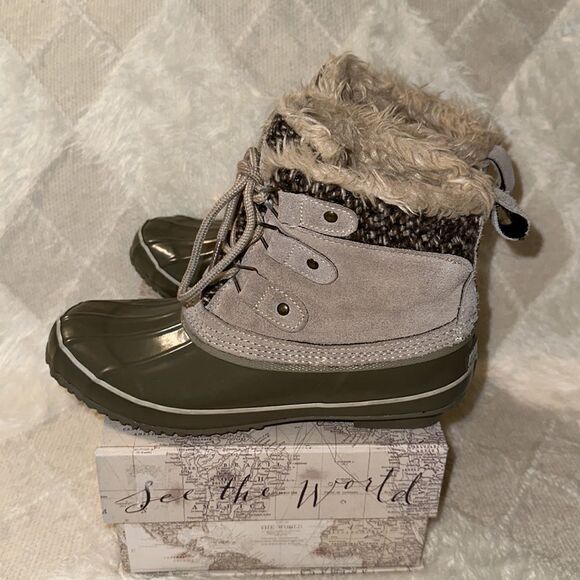 Khombu 7 KERI Green Taupe Short Winter Duck Booties - Picture 7 of 15